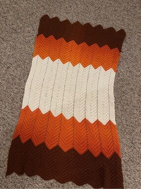 Source Unknown Chevron Throw Blanket in Brown, Orange & Cream